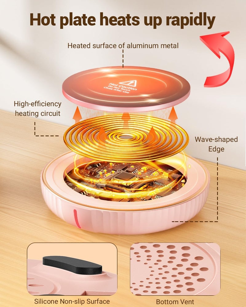 House Gem HouseGem Large Candle Warmer Plate - Coffee Cup Mug Warmer for Desk, Candle Melter, Electric Mug Heater for Beverages, Milk & Tea, Coffee Accessories Ideal Gifts Keep Cup Warm (Pink) - Image 3
